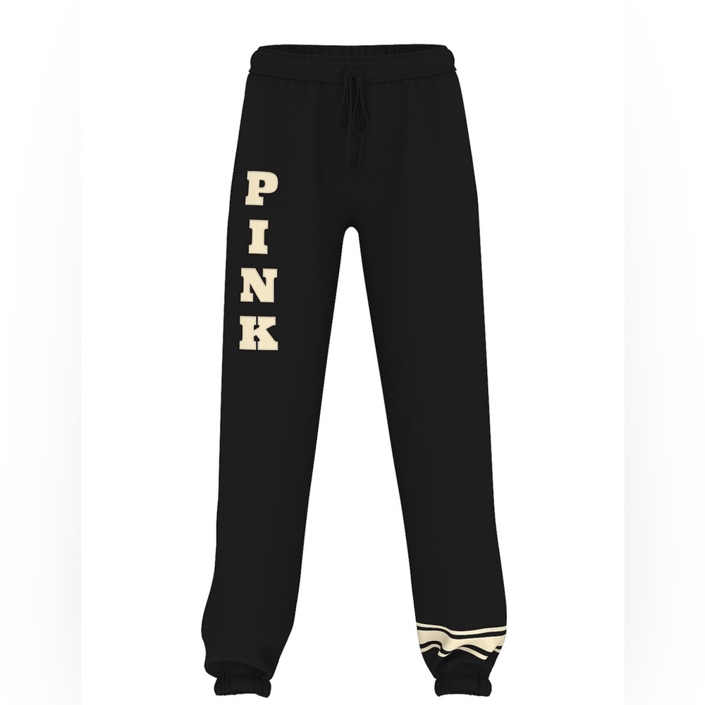 PINK Victoria's Secret Black High Rise Ivy Fleece Sweatpants Size Medium NWT🖤 - Picture 3 of 7